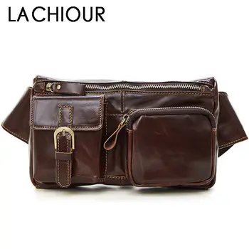 

Lachiour Oil Wax Genuine Leather Fanny Bags Brown Phone Pouch Bags Male Small Waist Bag sLeather Pouch