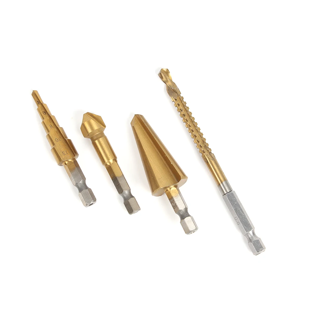 4x Saw Drill Hss Step Drill Bit Taper Umbrella Drills Chamfer Cutter Chamfering Hole Reamer Bits Titanium Coated Countersink Bit
