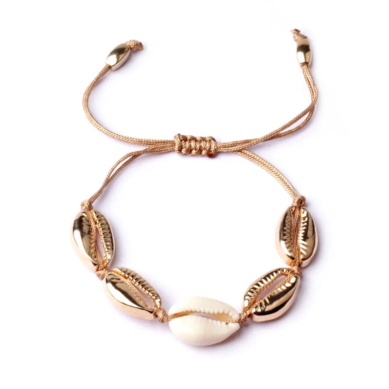 Модные горячие Каури ювелирные изделия браслеты для женщин Нежный золотистый цвет оболочки легко сочетаются ручной работы браслет для женщин-XL239