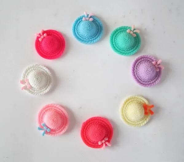 

wholesale 50pcs/lot 27mm resin lovely mixed colour Straw Hat flat back Cabochon for children hair bow diy accessories