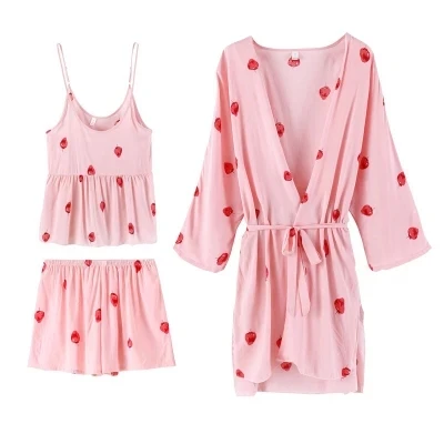 

Daeyard Women Silk Pajama Set Sexy Lingerie Flora Cami Top+Trousers+Robe 3Pcs Satin Pajamas Lace Sleepwear Nightie Femme Pijamas