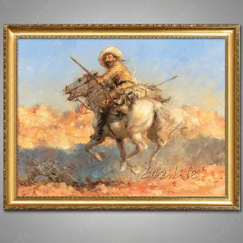 

Hand painted canvas oil paintings Western Cowboy Oil painting on canvas wall pictures for living room wall art canvas Horse 10