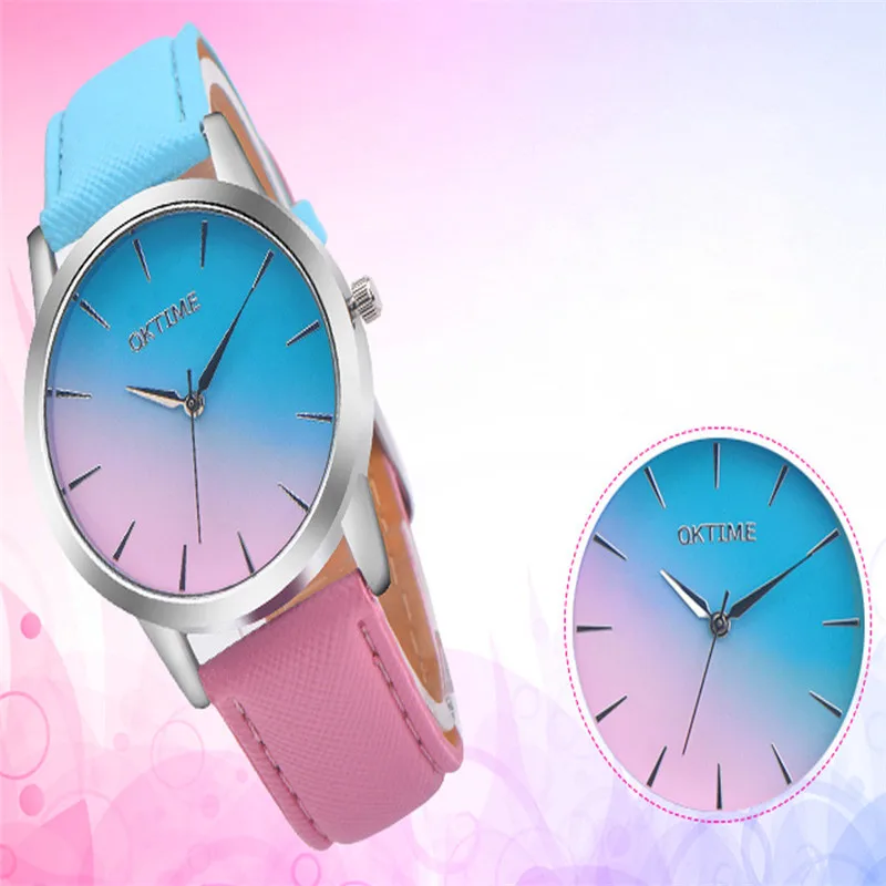 Ladies Watch Retro Rainbow Design Leather Band Analog Alloy Quartz Womens Watch Cheap Watch Female Clock reloj mujer Dropshiping