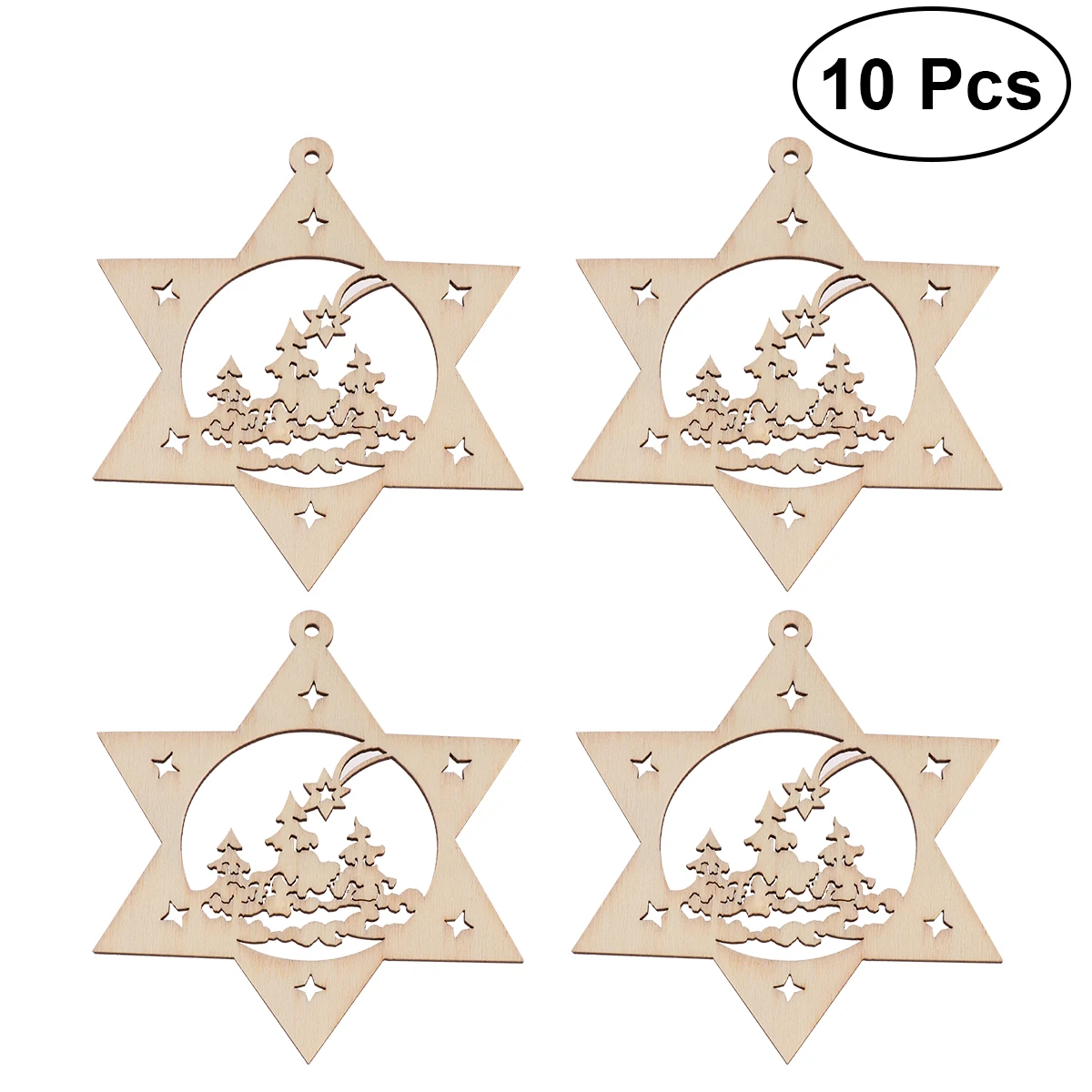 

10pcs Star Wooden Discs For Patchwork DIY Crafting Decor Christmas Wooden Ornaments Christmas Tree Pendants Hanging Decorations