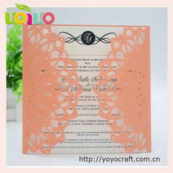 hot sell orange yellow lace fancy wedding cards factory