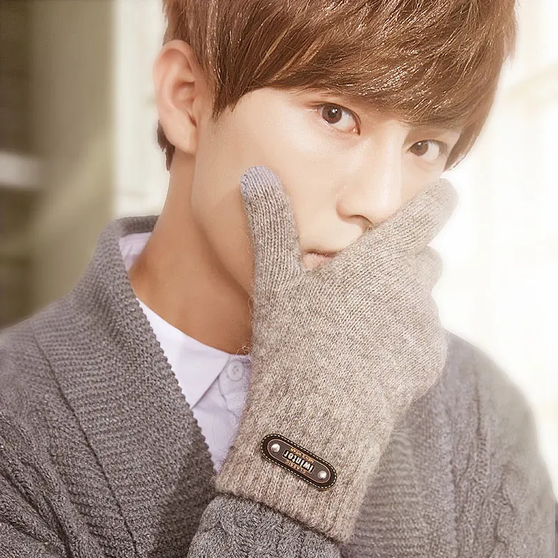

Men Winter Warm Gloves with Polar Fleece Touch Screen Gloves for Lover Students Driving Wool Weave Full Fingers Mittens