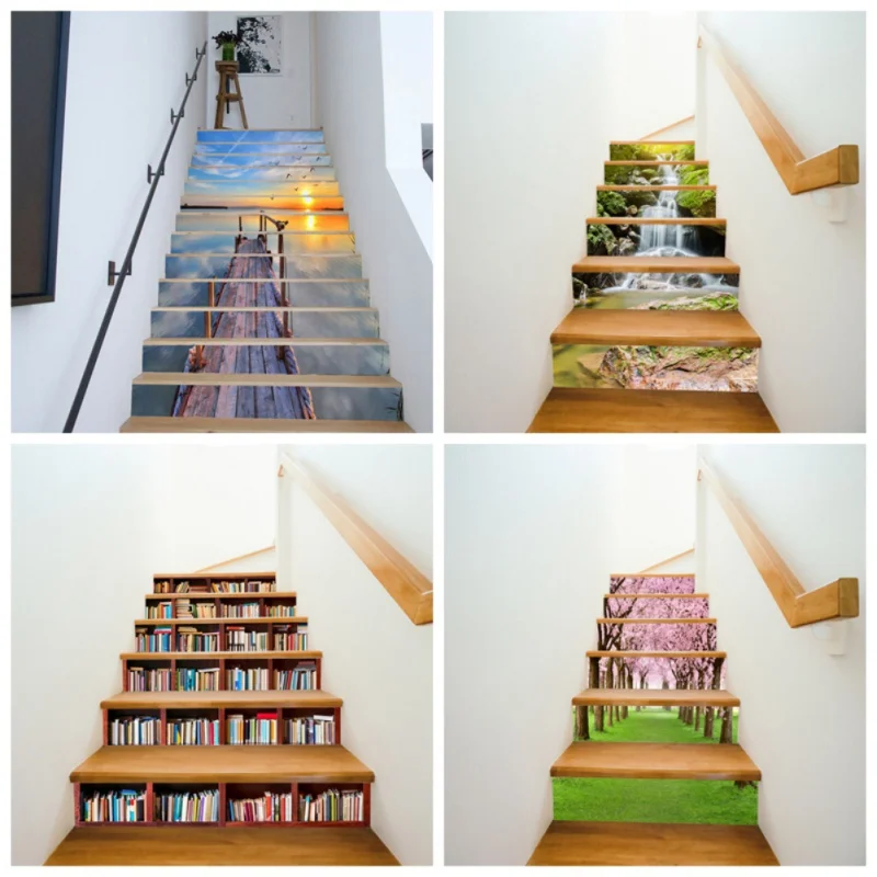 DIY Rivers 3D Sunshine Waterfall Stair Wall Sticker Home Decor DIY Rivers Landscape Theme Decor Sticker Wall Paper