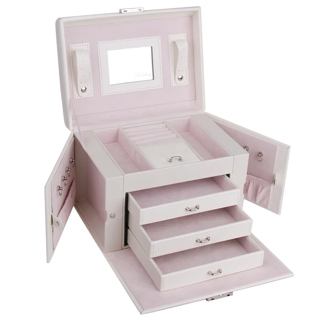 Pure White Mirrored Jewelry Box Earring Hooks Deluxe Large Necklace Pure White Mirrored Jewelry Box Earring Hooks Deluxe Large Necklace Packaging Jewellery Ring Display Pu Trinket