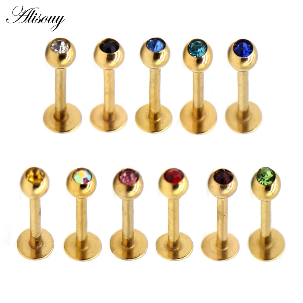 

Alisouy 1pc LABRET PIERCING MONROE BAR LIP RING STUD 16G GOLD Gem Tragus Earring helix Cartilage Nose Eyebrow Body Jewelry