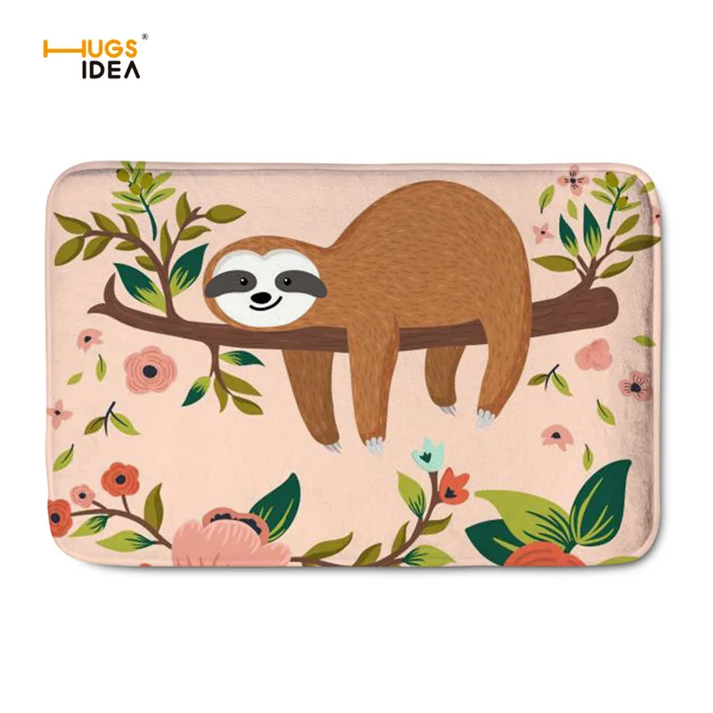 

HUGSIDEA Cartoon Sloth 3D Print Home Decor Carpets Outdoor Entrance Door Carpet Non-slip Flannel Mats Rugs for Bathroom Kitchen