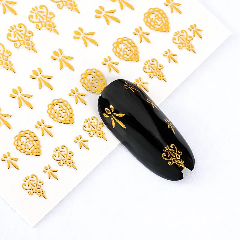 Золотые 3D лазерные наклейки для ногтей, полосы, геометрическое сердце, самоклеющиеся наклейки для дизайна ногтей, переводные наклейки, украшения для маникюра - Цвет: AM32822