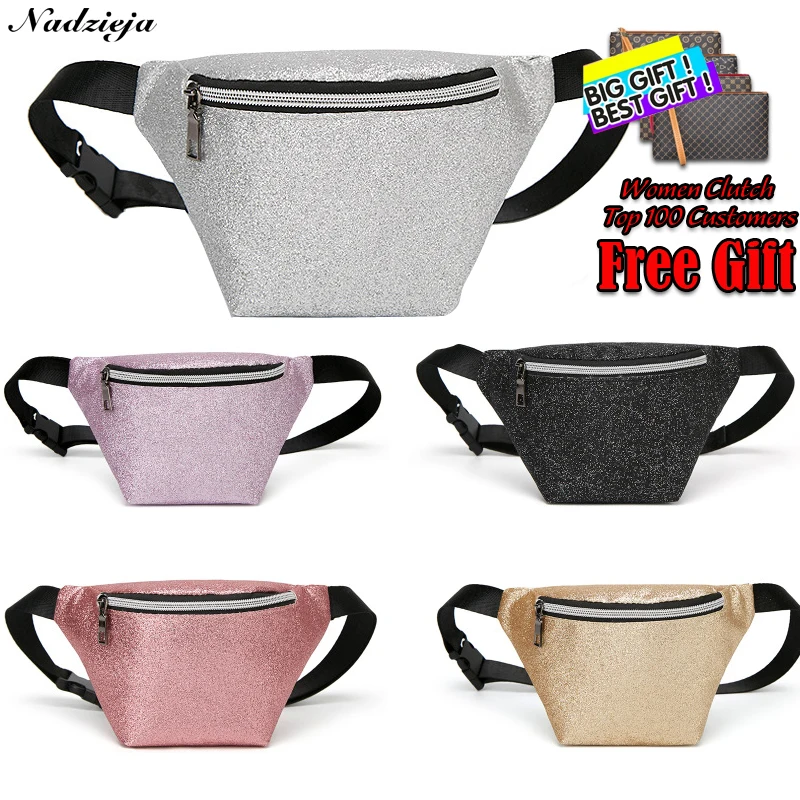 

Fashion Waist Bag Women Fanny Pack Pouch Hip Purse 2019 New Sequins Glitter Silver Waterproof Mini Shoulder Hand bags
