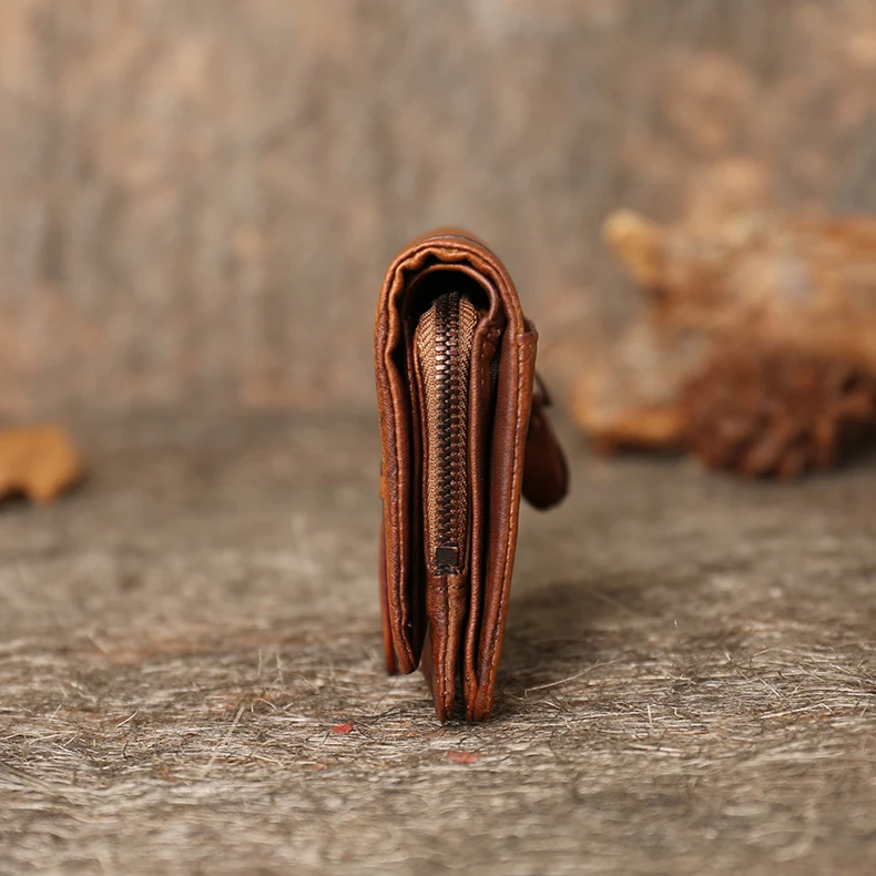 Короткий женский кошелек тонкий секционный складной Дамский кошелек ручной работы коровья кожа в стиле ретро простой маленький кошелек для карт и монет