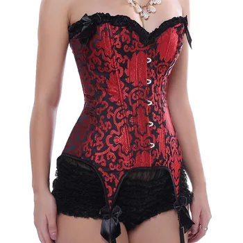 

Red And Black Bows Corselet Corset Overbust Burlesque Korsett For Women Sexy Gothic Corsets And Bustiers Corpetes E Espartilhos