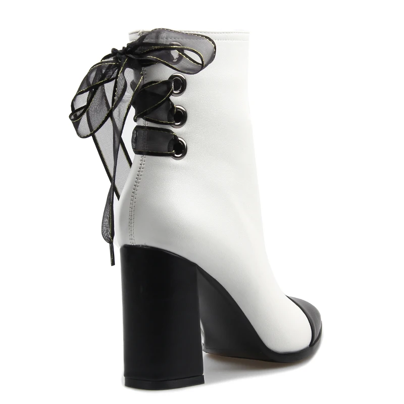 Starke Schwarz Ivory Heels High Lisa Frühling Schuhe Damen Spitz Platz Desinger Orcha Stiefeletten Weiß Stiefel Frauen Leder Pu zSITnqw7
