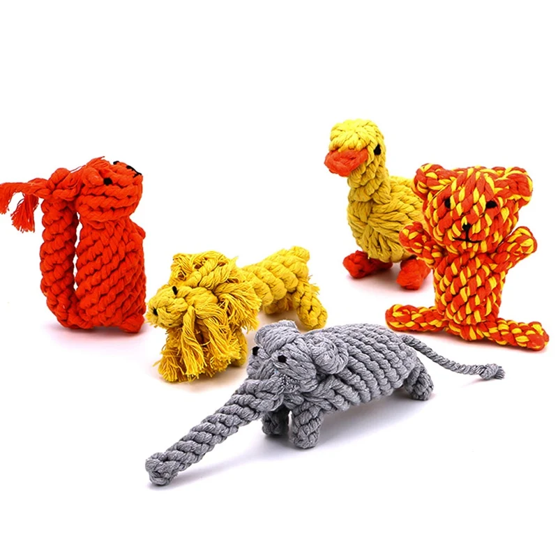Toy Animal Cotton Rope Toy Dog Bite Rope  Cotton Rope Dog Toys Bite Resistant Cartoon Animal Design Puppy Chew Toy
