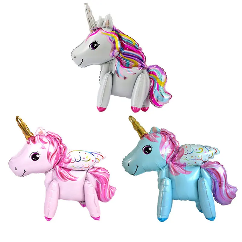 

10psc/lot 3D Cartoon DIY Unicorn Party Balloon Aluminum air balloons Birthday wedding Decorations party Supplies 3 color options