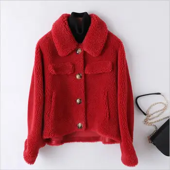 

Faux Fur Jacket 2019 Winter New Grain Sheep Sheared Coat Women Short High Quality Warm Fashion Faux Fur Coats Woman