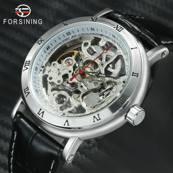 

FORSINING Mens Watches Top Brand Luxury Auto Mechanical Hollow Dial Carved Deisgn Leather Strap Fashion Dress Wristwatches 2019
