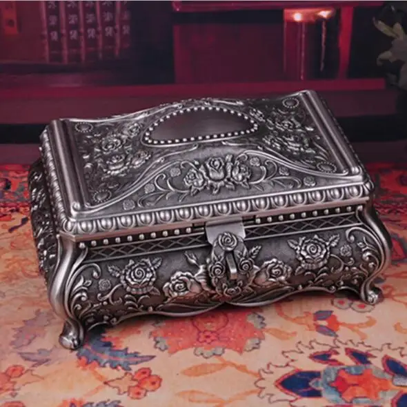 Size XL Fashion Jewelry Box Zinc alloy Metal Trinket Case Vintage