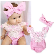 Одежда с цветочным принтом для дня рождения для малышей цельный боди из хлопка с розовым кружевным галстуком, гофрированная Роба, штаны праздничная одежда для маленьких девочек