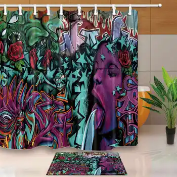 

High Quality Shower Curtains Color Graffiti Bathroom Curtains Unique Design Polyester Fabric Waterproof Mildew Proof with Hooks