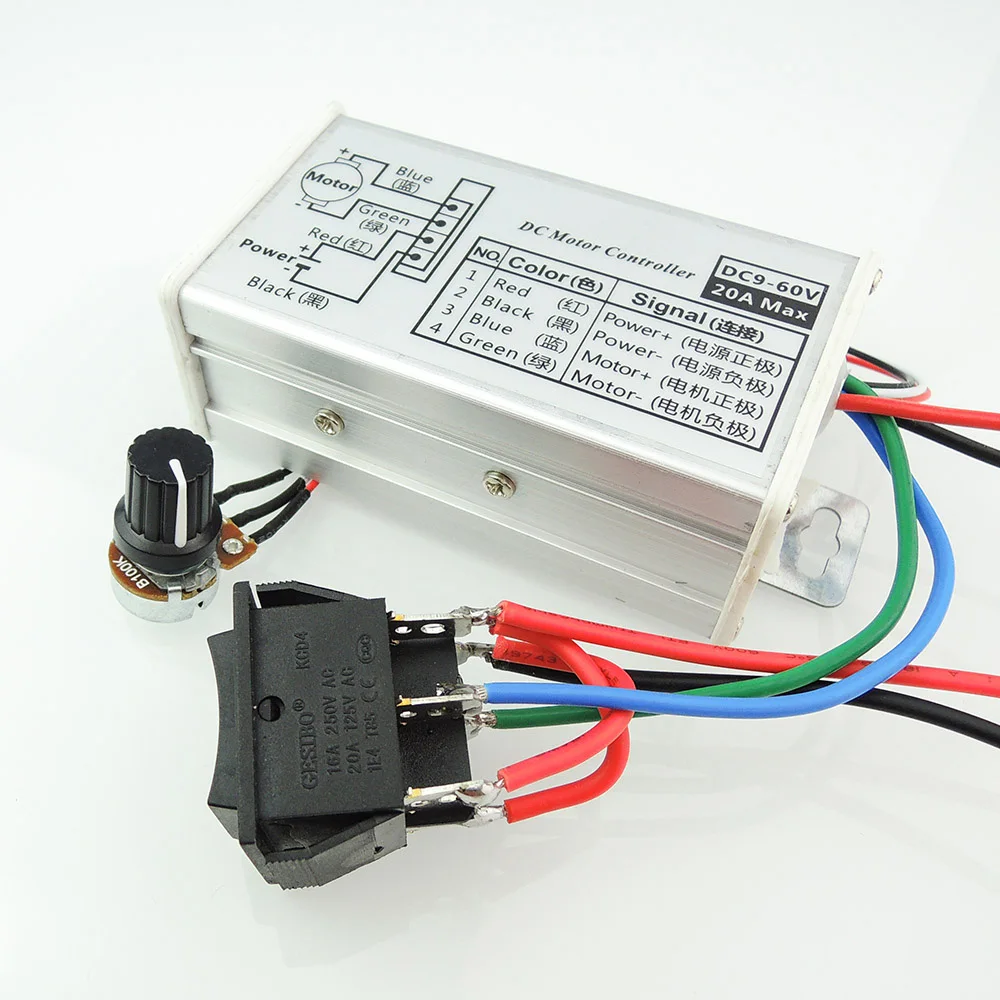 PWM DC Motor Variable Speed Controller 12V 24V 36V 48V 20A Voltage Regulator Reverse switch