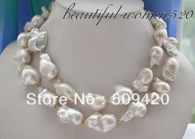 

Free Shipping33" 28mm BAROQUE WHITE KESHI REBORN PEARL NECKLACE