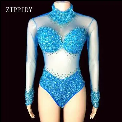 Sexy AB Rhinestones Mesh Bodysuit Birthday Celebrate Wear Female Singer Show Bodysuit Evening Prom Party Stage Wear corset bodysuit Bodysuits