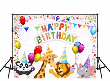 

VinylBDS Children Backgrounds Animals Birthday Photography Backdrops Balloons Backgrounds for Photo Studio Kids Digital Photo