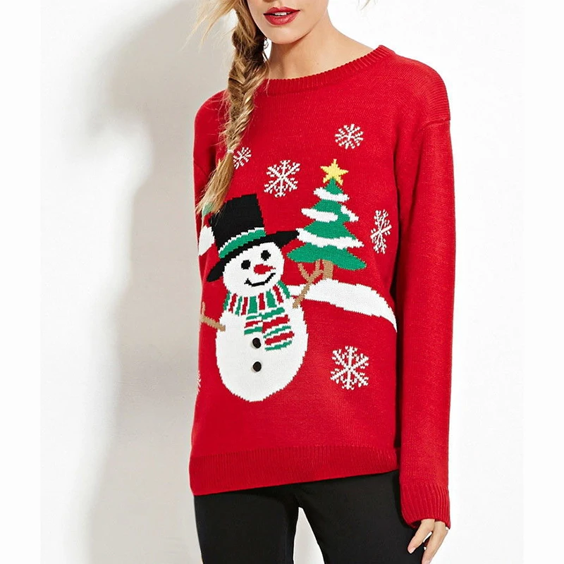 

2018 Women Christmas Sweater Long Sleeve Xmas Knitting Pullovers Jumper Lady Tops Autumn Winter Fashion Sweaters With Deer New