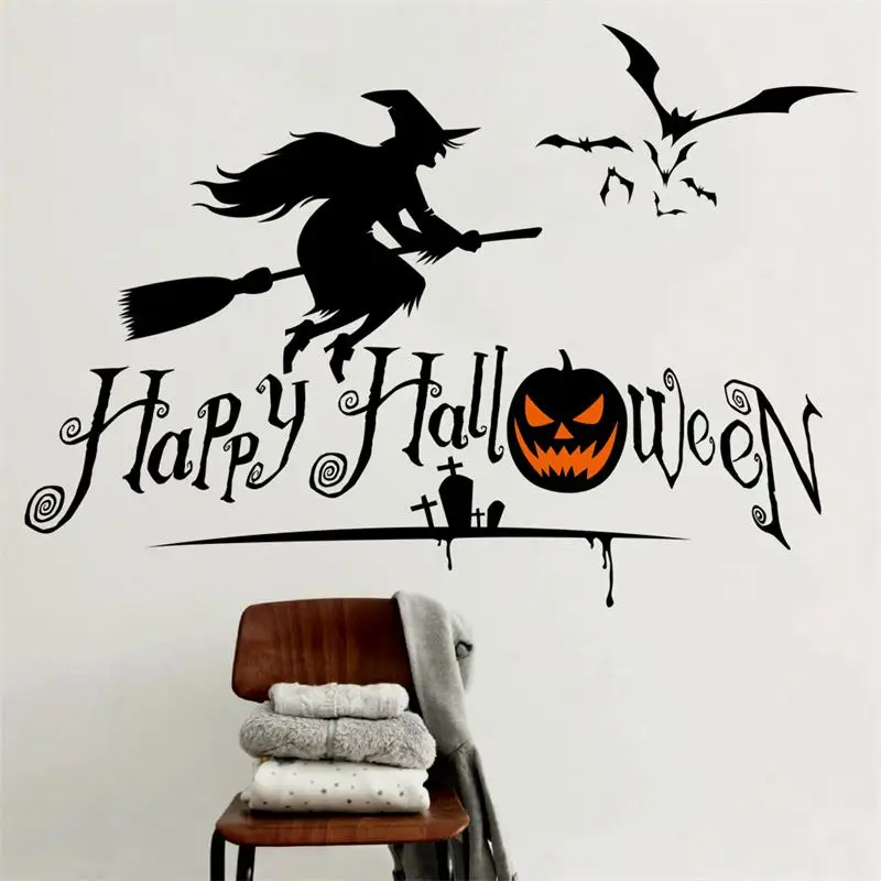 newest halloween broom sorcerer pumpkins bats home decor wall stickers funny party kids gift sticker shop