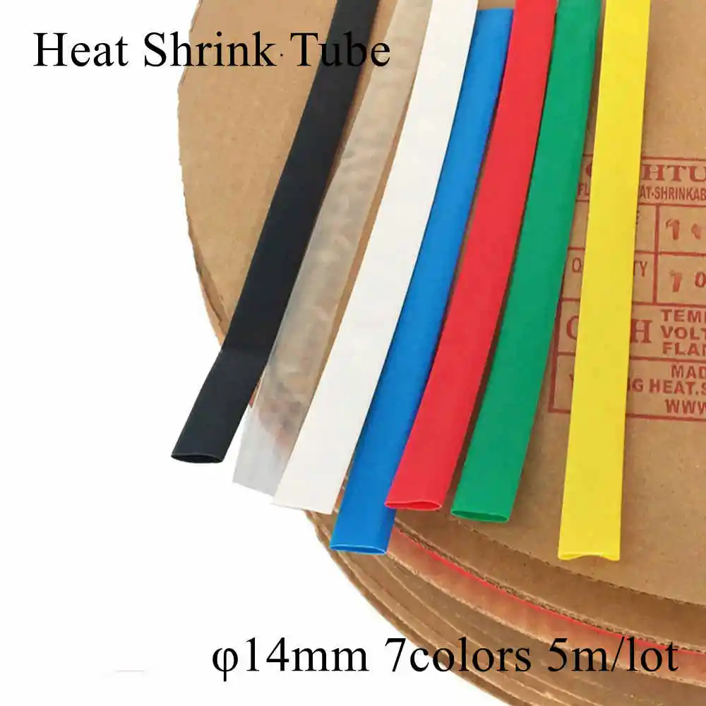 

5m 14mm Black Transparent White Red Green Yellow Blue Assorted Polyolefin Heat Shrink Tube Cable Sleeves Wrap Wire Set 7 Size