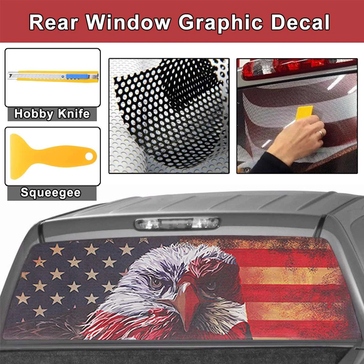 

147x46CM Rear Window Wrap Sheet Roll Film Eagle Flag Banner Decal PVC Car Sticker Truck Cover Back With Installation Tool Set