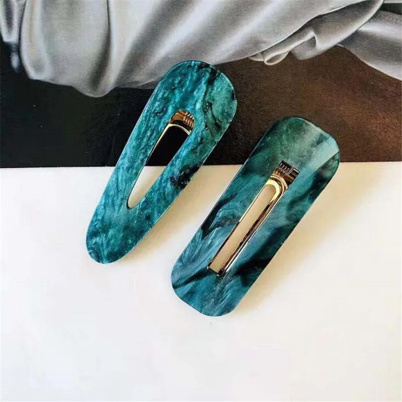 

Fashion Women Vintage Emerald Hairpin BB Clips Rectangle Hair Clip Geometric Water Drop Shape Barrettes Hair Styling Accessories