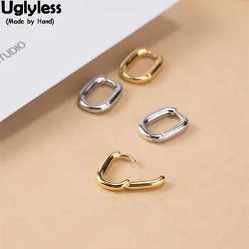 

Uglyless 100% Real 925 Sterling Silver Hollow Square Earrings for Women Glossy Wild Studs Gold Plated Simple Sexy Brincos Bijoux