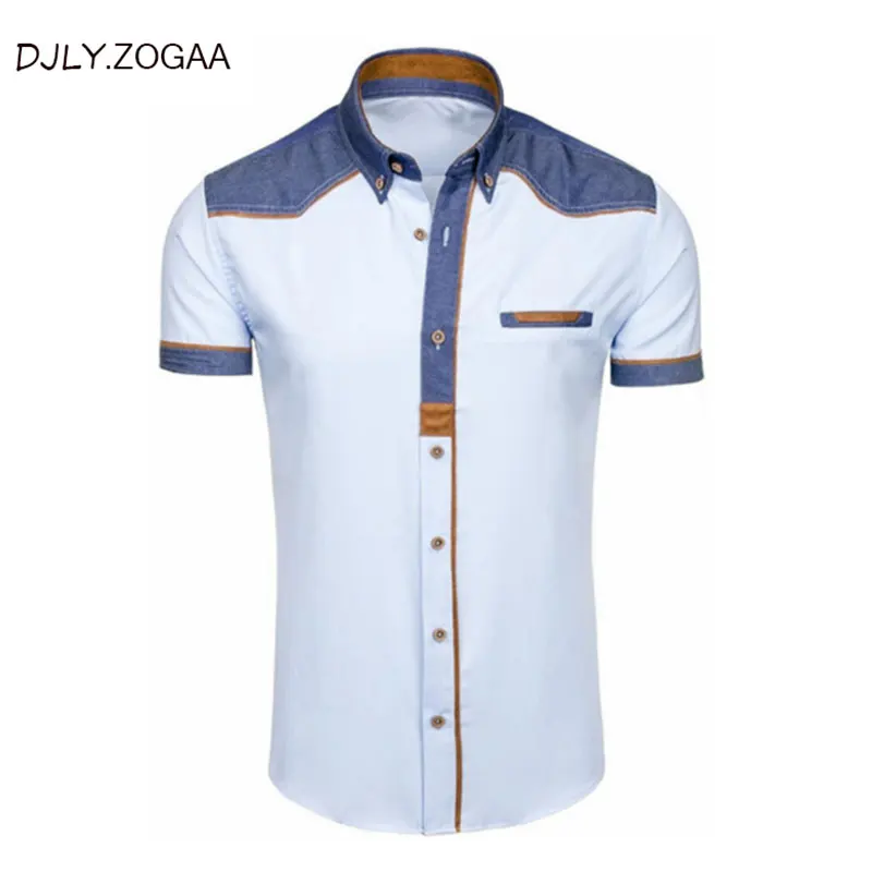 ZOGAA мужские рубашки деним с коротким рукавом деловая рубашка мужская повседневная Летняя одежда топы бренд тонкий хлопок размер плюс мужской рубашки - Цвет: Небесно-голубой