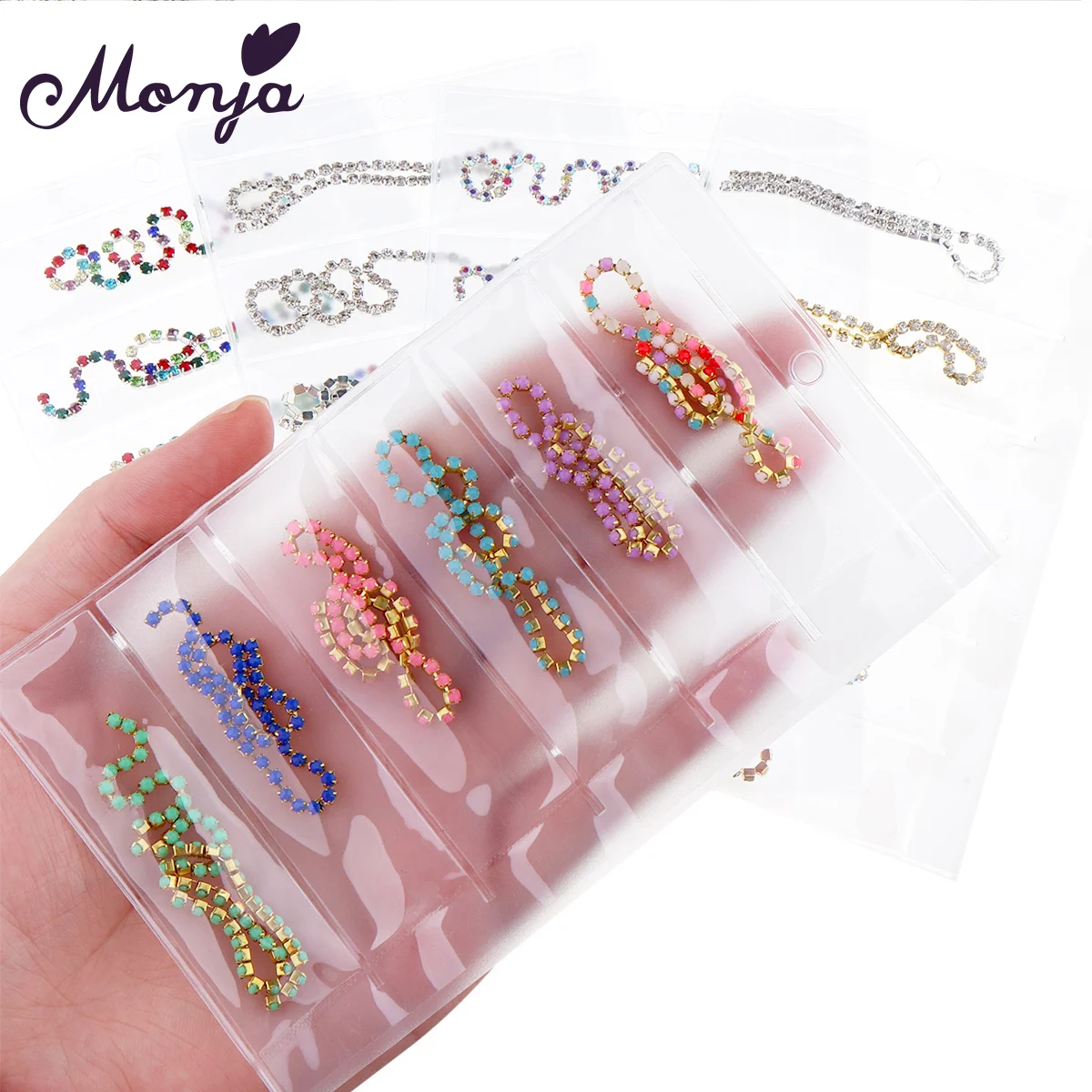 

Monja 1 Pack Nail Art Mixed Color Rhinestones Metal Decoration Chain 3D DIY Tips Stripe Line Jewelry Accessories Manicure Tool