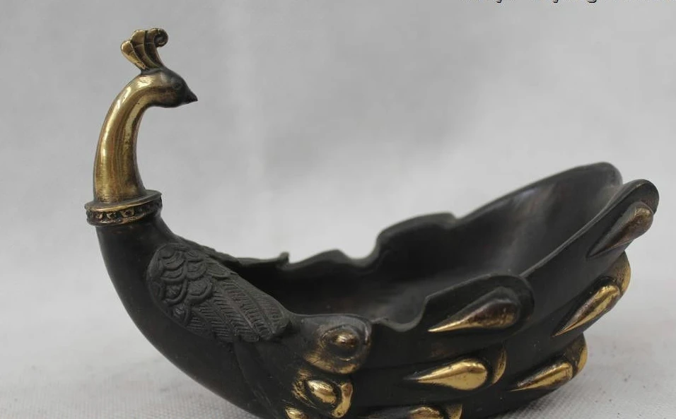 

4"China Chinese Fengshui Bronze Beautiful peacock Incense Burner Censer Statue