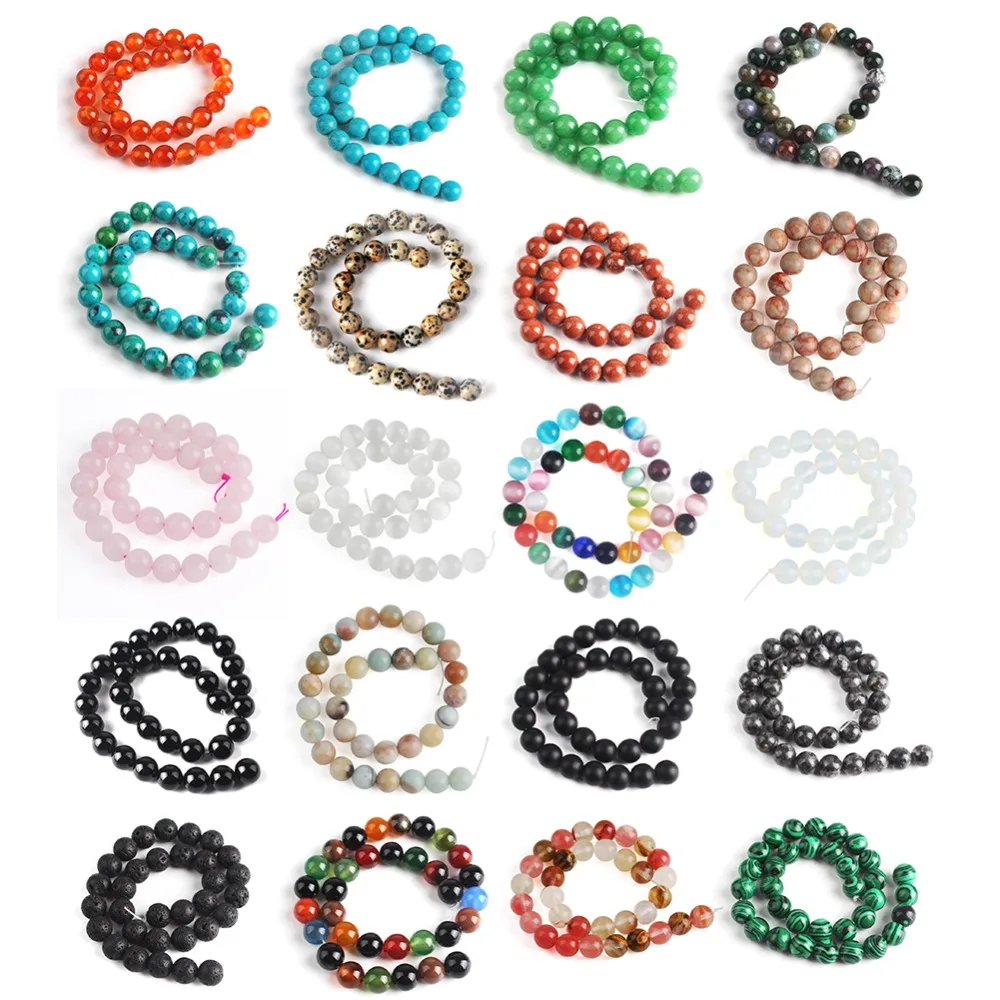 

4 6 8 10 12mm Natural Stone Beads Black Lava Tiger Eye Bulk Loose Stone Beads For DIY Making Bracelet Necklace Jewelry