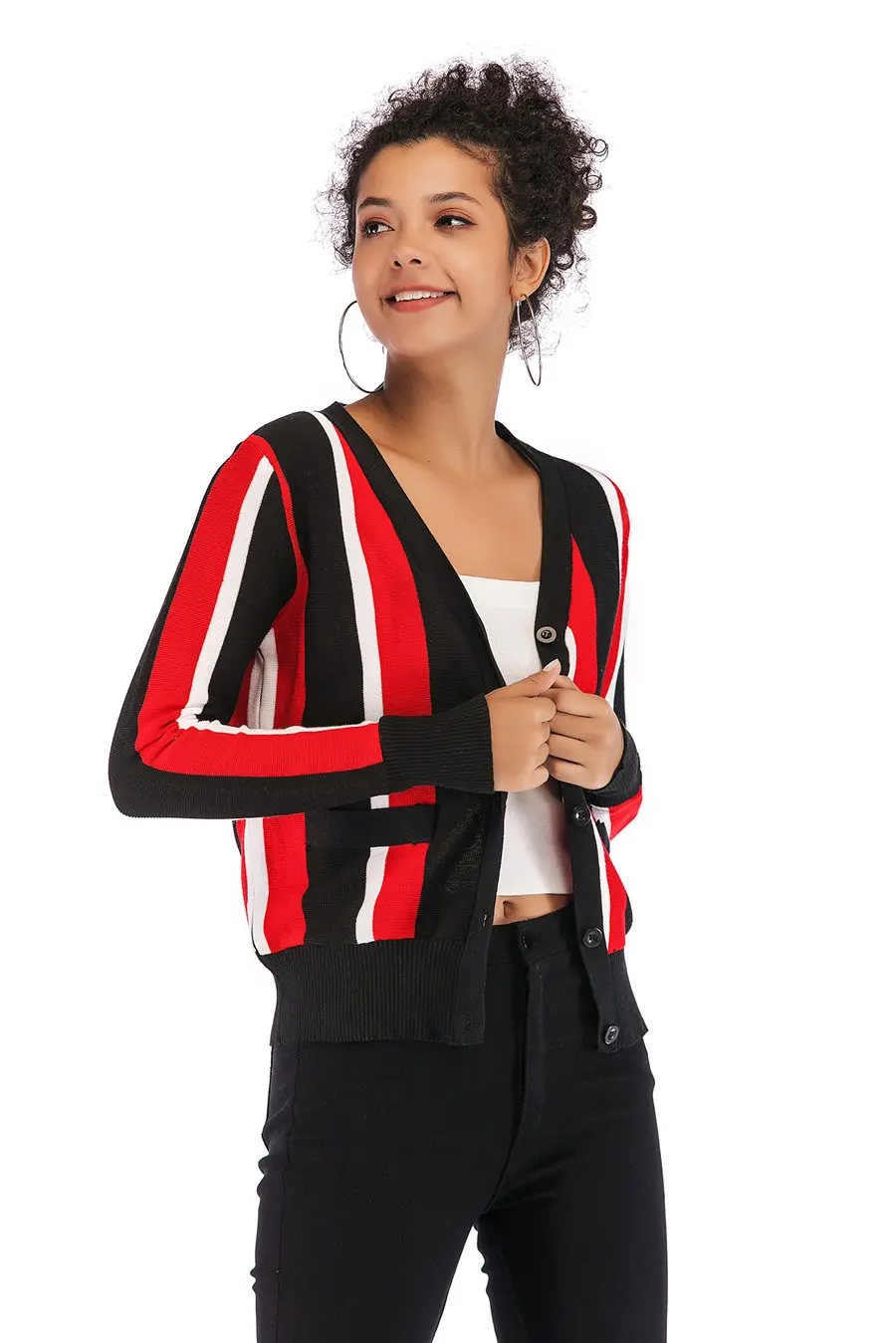 Gladiolus 2018 Autumn Winter Knitted Sweater Women Long Sleeve V-Neck Singer Breasted Pocket Striped Cardigan Women Sweater Tops (19)