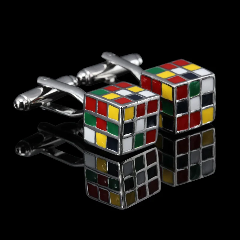 

Promotion!!! 3 Pairs Rubik Cube Design Dress Shirt Cuff Links for Mens Colorful Magic Cube cufflinks High Quality Men Jewelry