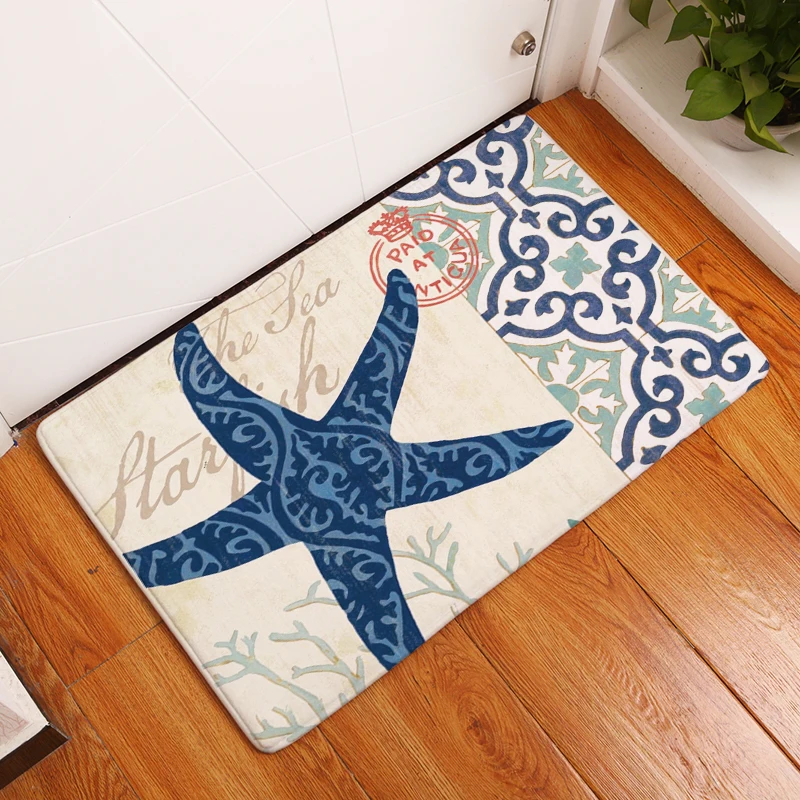 Comwarm Blue Seaside Play Shell Pattern Mats Decoration Stair Rugs Waterproof Soft Flannel 40*60cm Children Bedroom Decor | Дом и сад