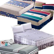 Зеленая и белая полосатая хлопковая одно-, двуспальная кровать юбка матрас простыни постельные принадлежности различные стили