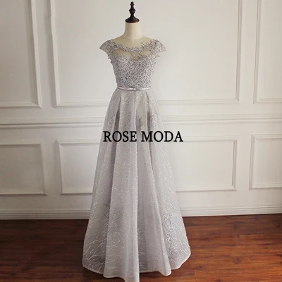Роза Moda серебряное кружево платье для выпускного вечера Короткие рукава с крылышками длинные платья для выпускного вечера кружевные на спине обычай делать - Цвет: same as pic
