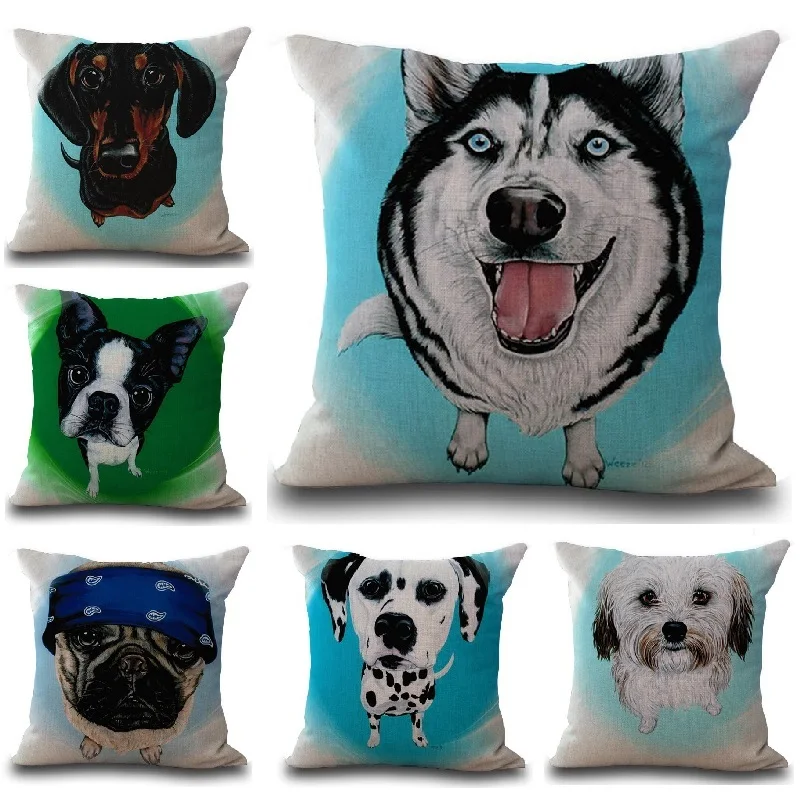 

Cushion Cover Funny Dog Pattern Linen Pillow Cover Car Sofa Throw Pillows Decorative Pillowcase almofada decorativos cojines