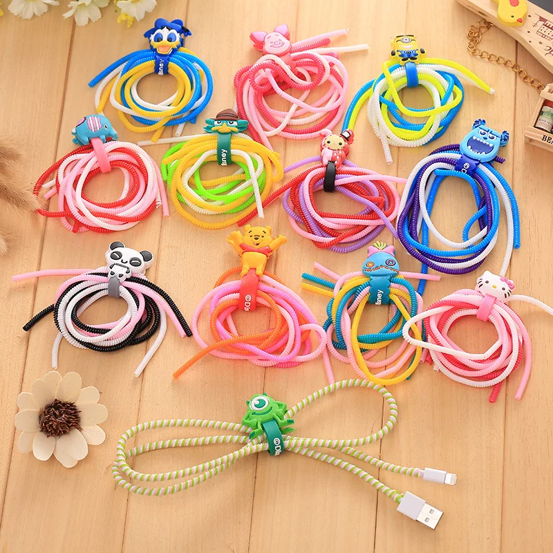 2017 Universal Cartoon USB Cable Earphone Protector Set with Cable Winder Spiral Cord protector For iphone