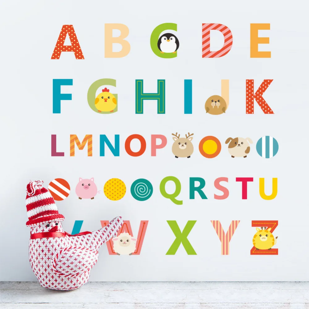 26 Huruf Inggris Alphabet Lucu Hewan Pola Removable Wall Sticker