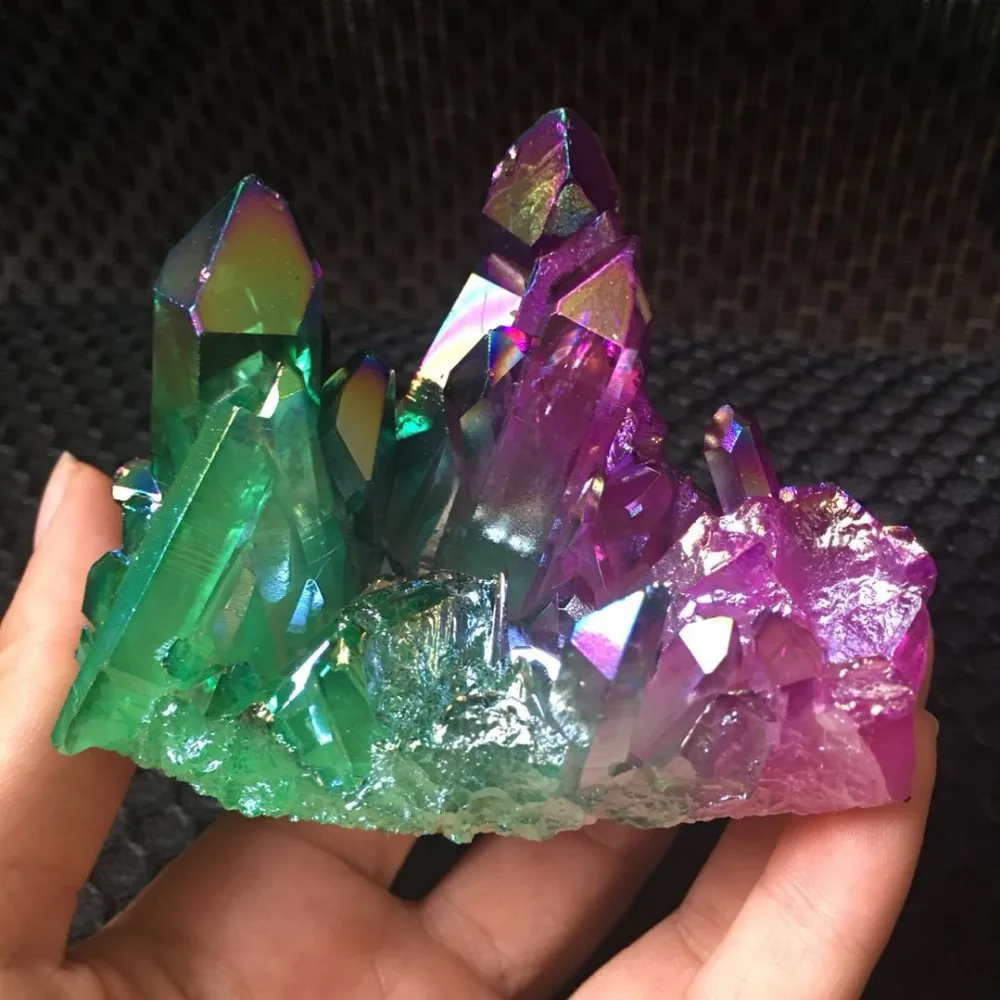 Удивительный зеленый фиолетовый камень Aura Angel Quartz Crystal титановый висмут