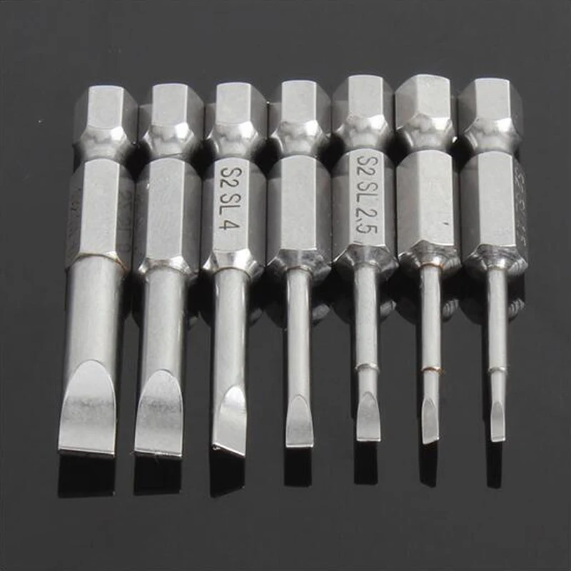 

7pcs 50mm Lenght 1.6mm-6.0mm Flat Head Slotted Tip Magnetic Slotted Screwdrivers Bits 1.6mm 2mm 2.5mm 3mm 4mm 5mm 6mm